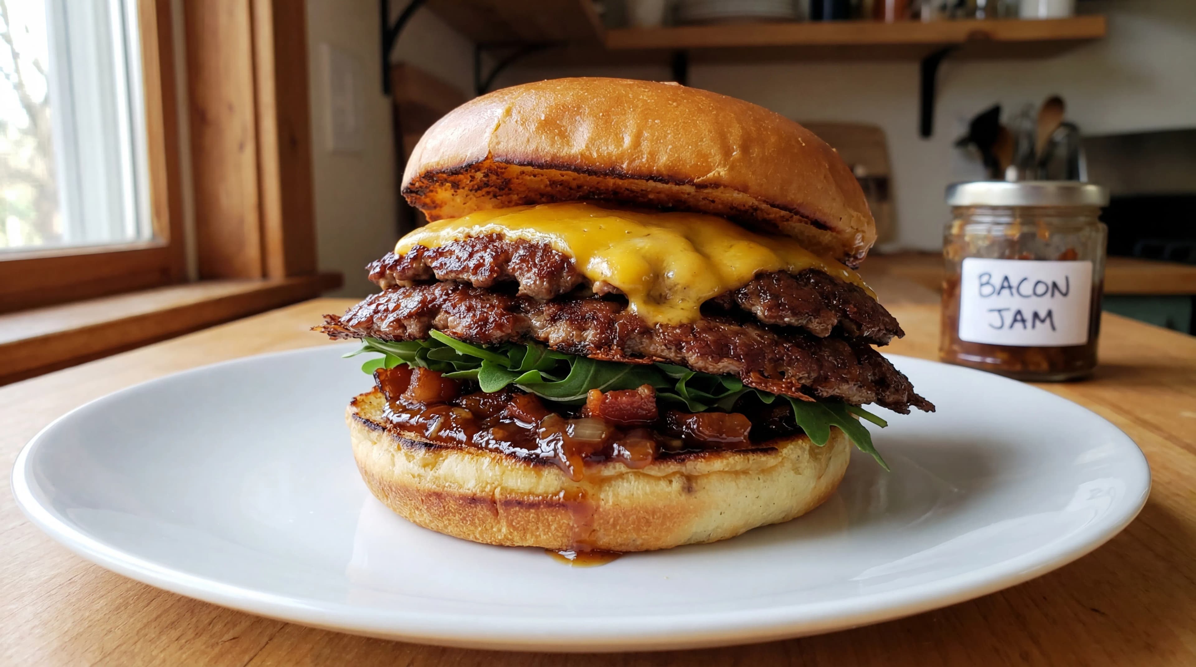 Bacon Jam Cheddar Smash Burger