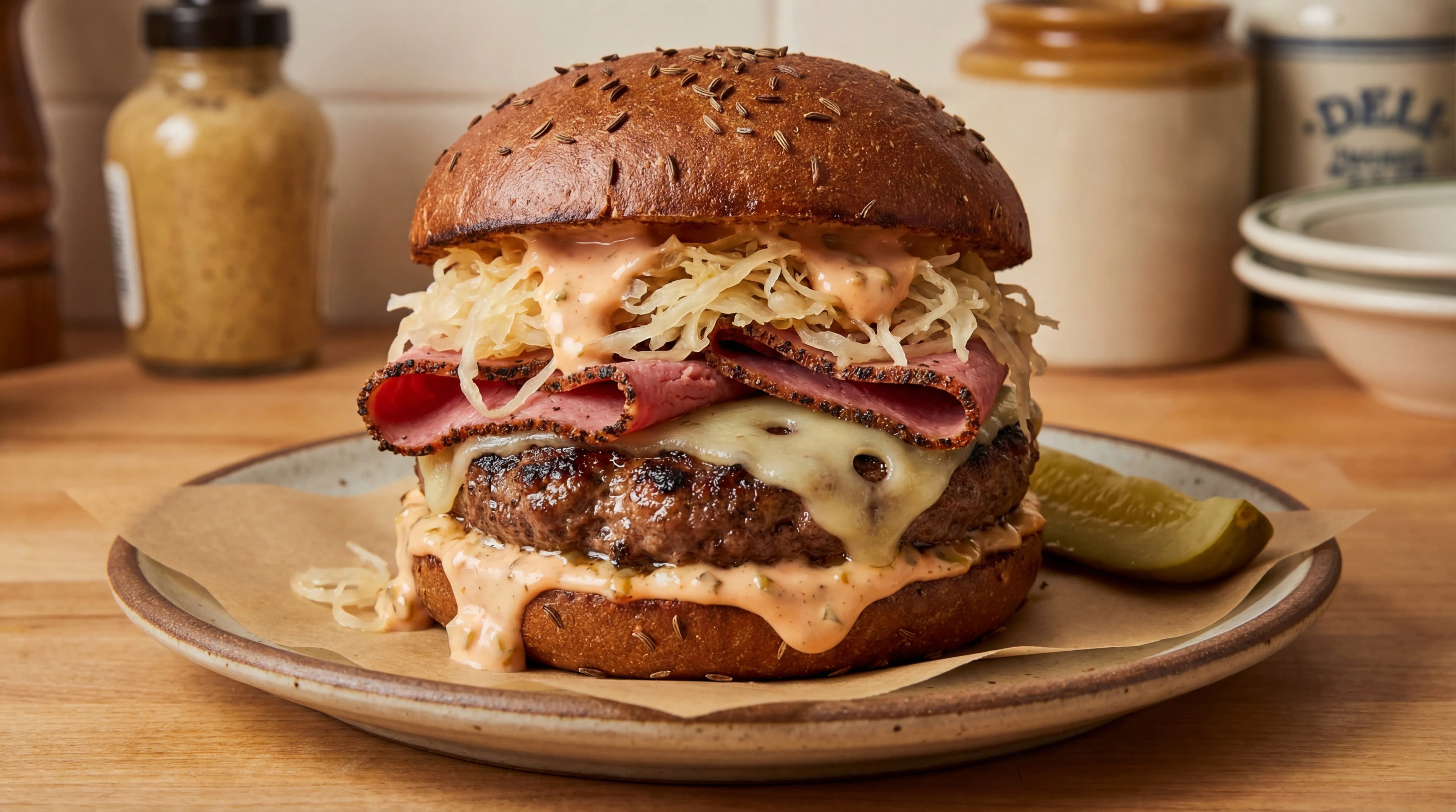 Reuben-Inspired Pastrami Burger