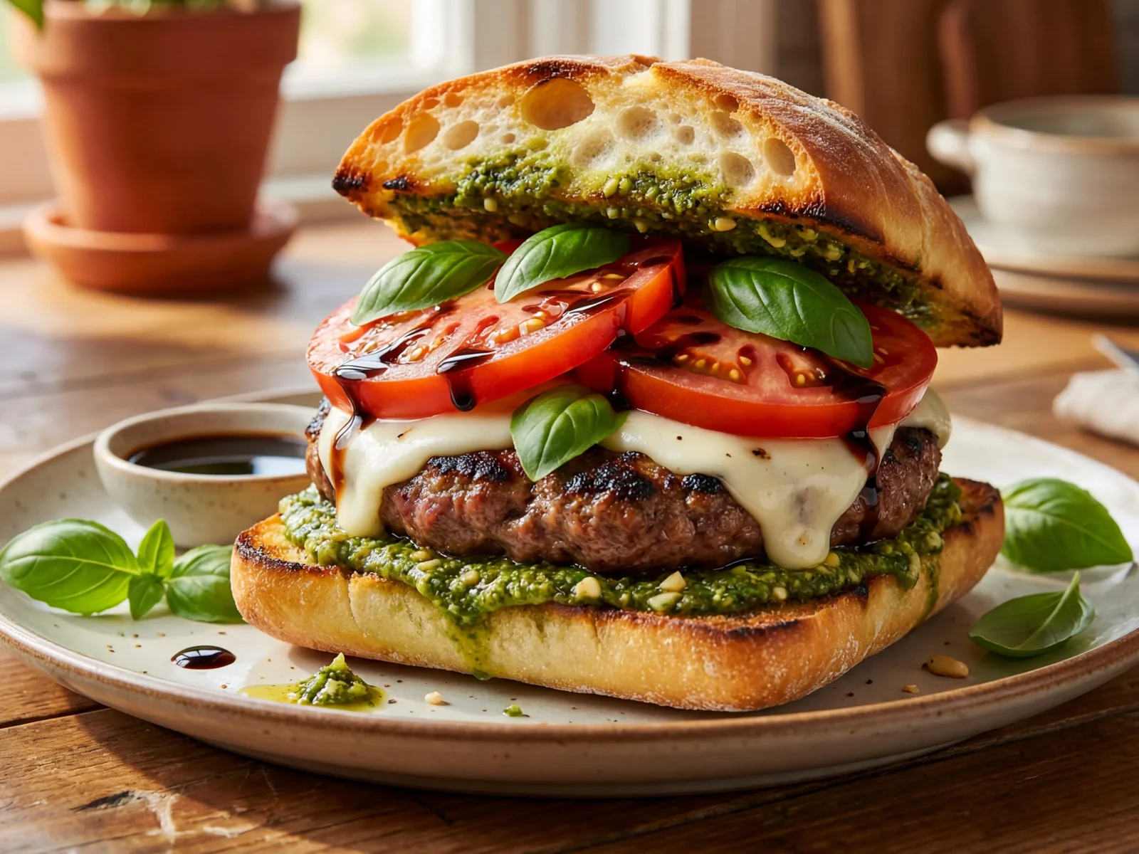 Pesto Mozzarella Caprese Burger