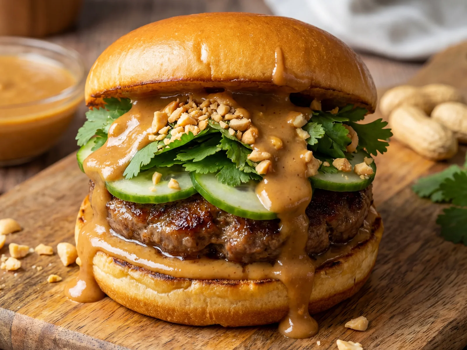 Beef Satay Burger with Thai Peanut Sauce