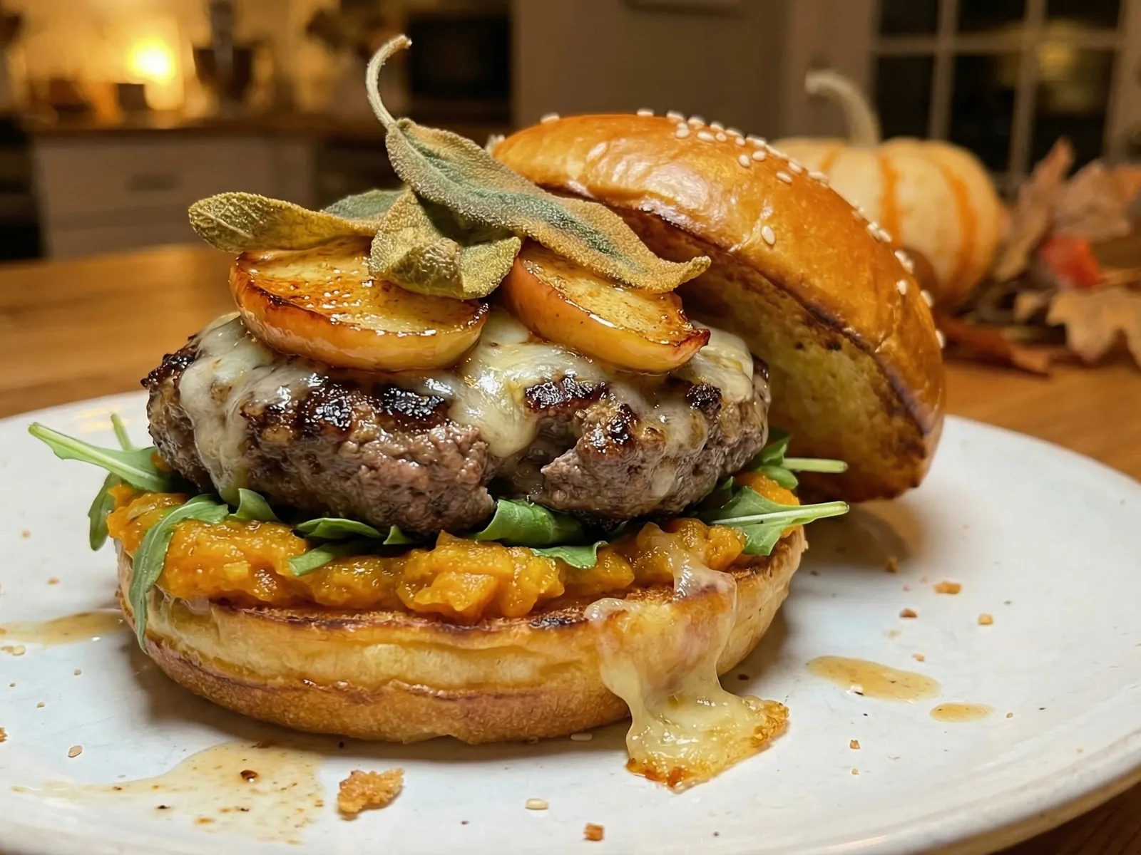 Beef Burger with Butternut Squash, Sage and Apple