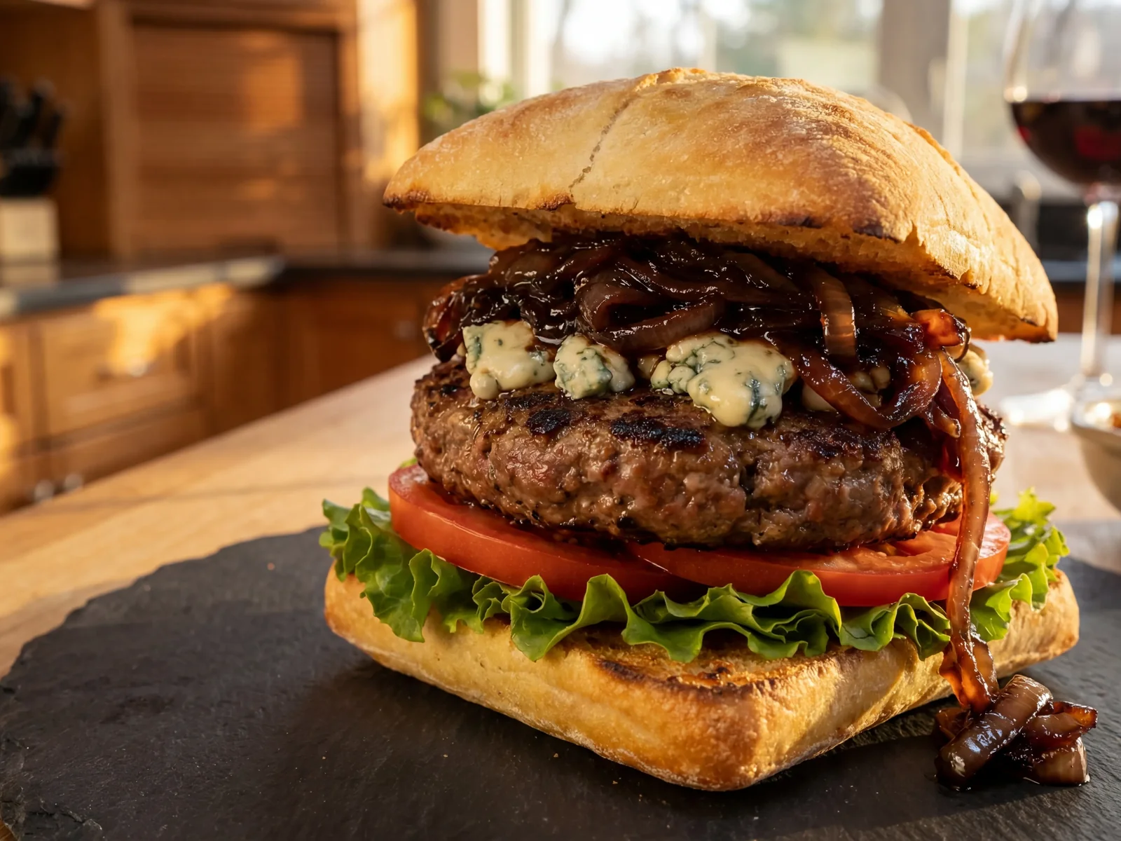 Blue Cheese Caramelized Onion Burger