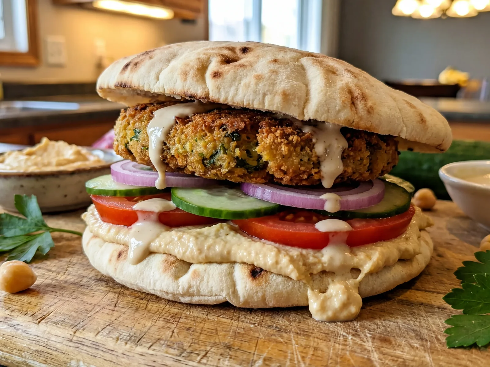 Mediterranean Falafel Burger with Hummus