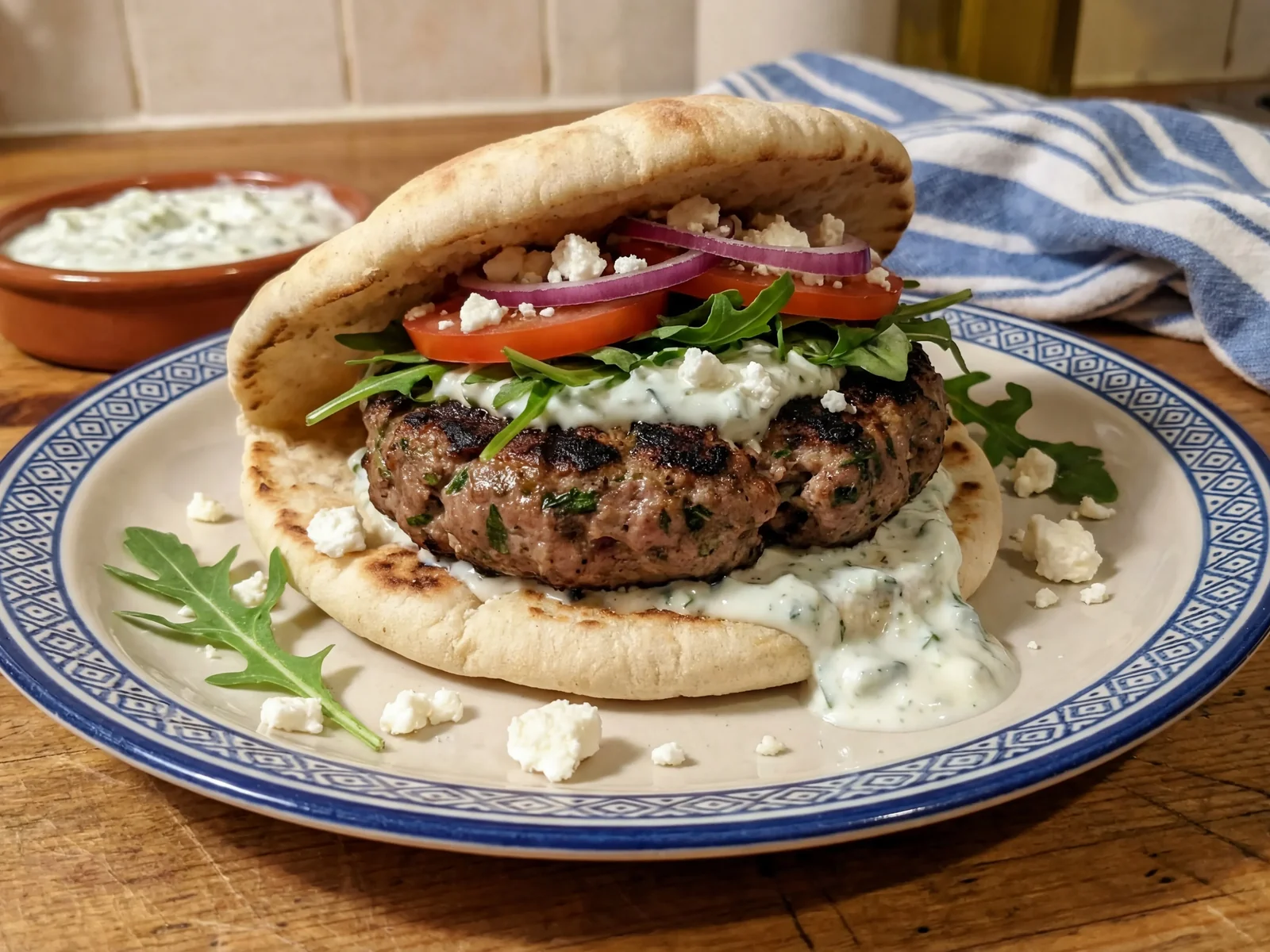 Mediterranean Lamb Burger with Tzatziki