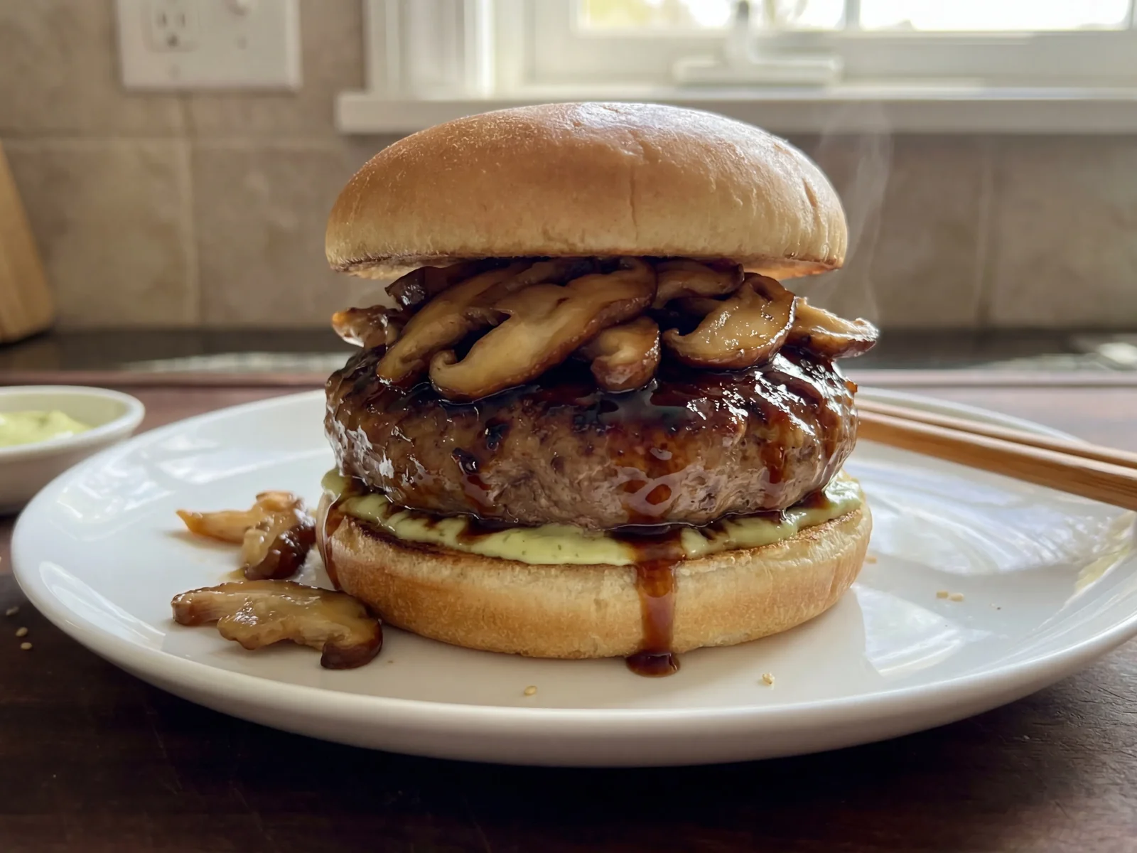 Teriyaki Burger with Shiitake and Wasabi Mayo