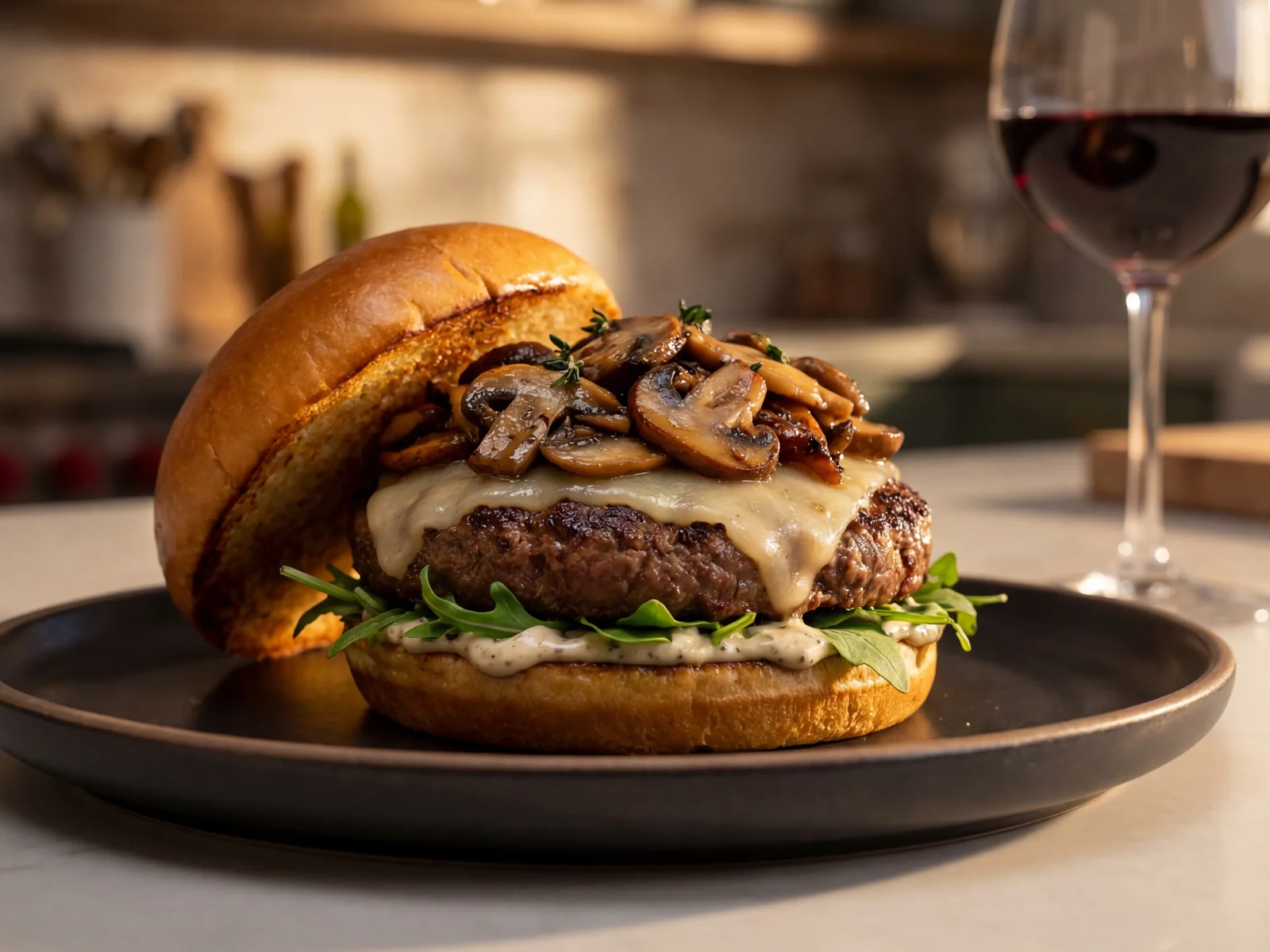 Mushroom Swiss Burger with Truffle Aioli